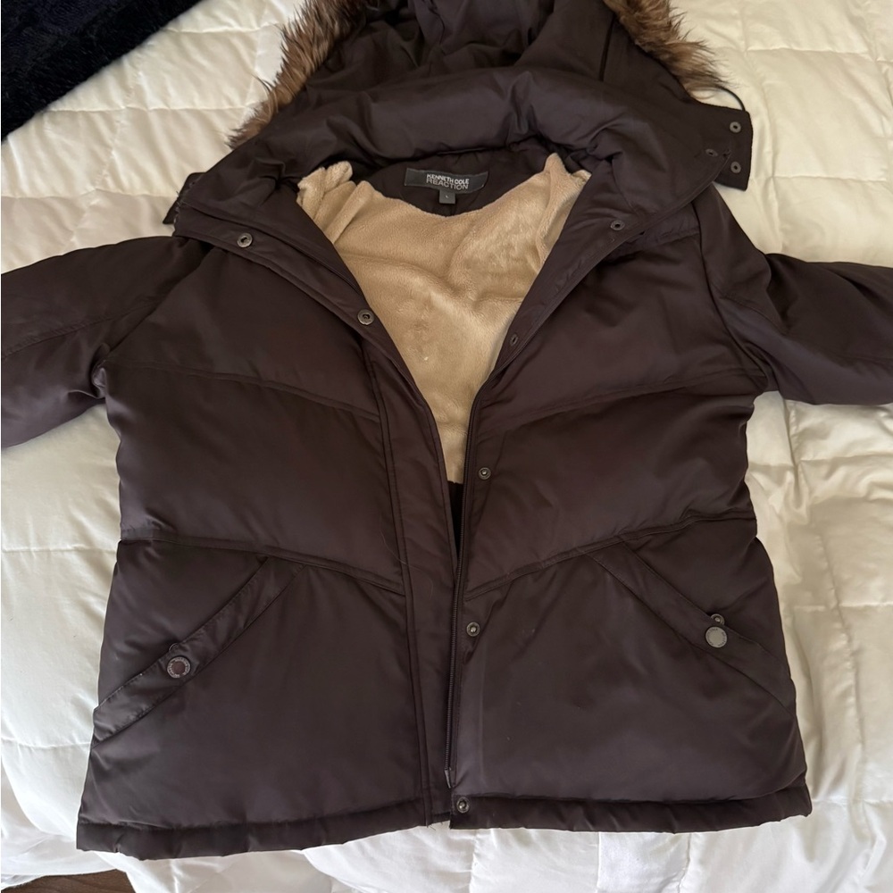 Kenneth Cole Reaction Dark Brown Jacket with detachable fur hood
